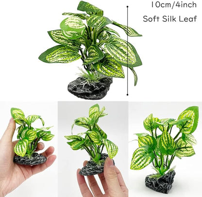 Aquarium Plants Betta Fish Tank Decorations 4inch/2pcs Soft Silk Artificial Plant Goldfish Waterscape Fish Hides Snake Tank/Reptiles Plants(A-2pcs Set/Green)
