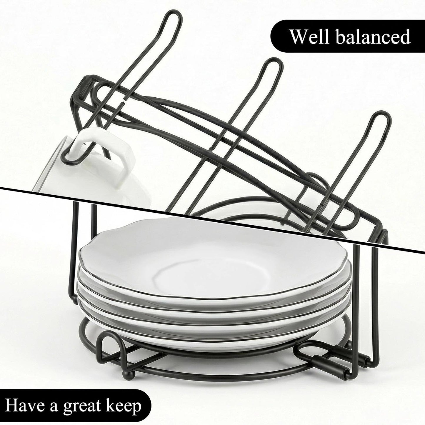 YOLIFE Tea Cup Holder for Countertop, Metal Cup and Saucer Display Stand, Foldable Tea Station Organizer, Espresso Coffee Cups Rack for Home or Bar Decor