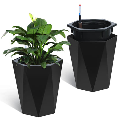 IDEALHOUSE 16" Tall Planters, Self-Watering Planters with Water Level Monitor and Drainage Hole, Large Outdoor Planters for Living Room, Bedroom Office, Patio, Porch, Garden, Set of 2