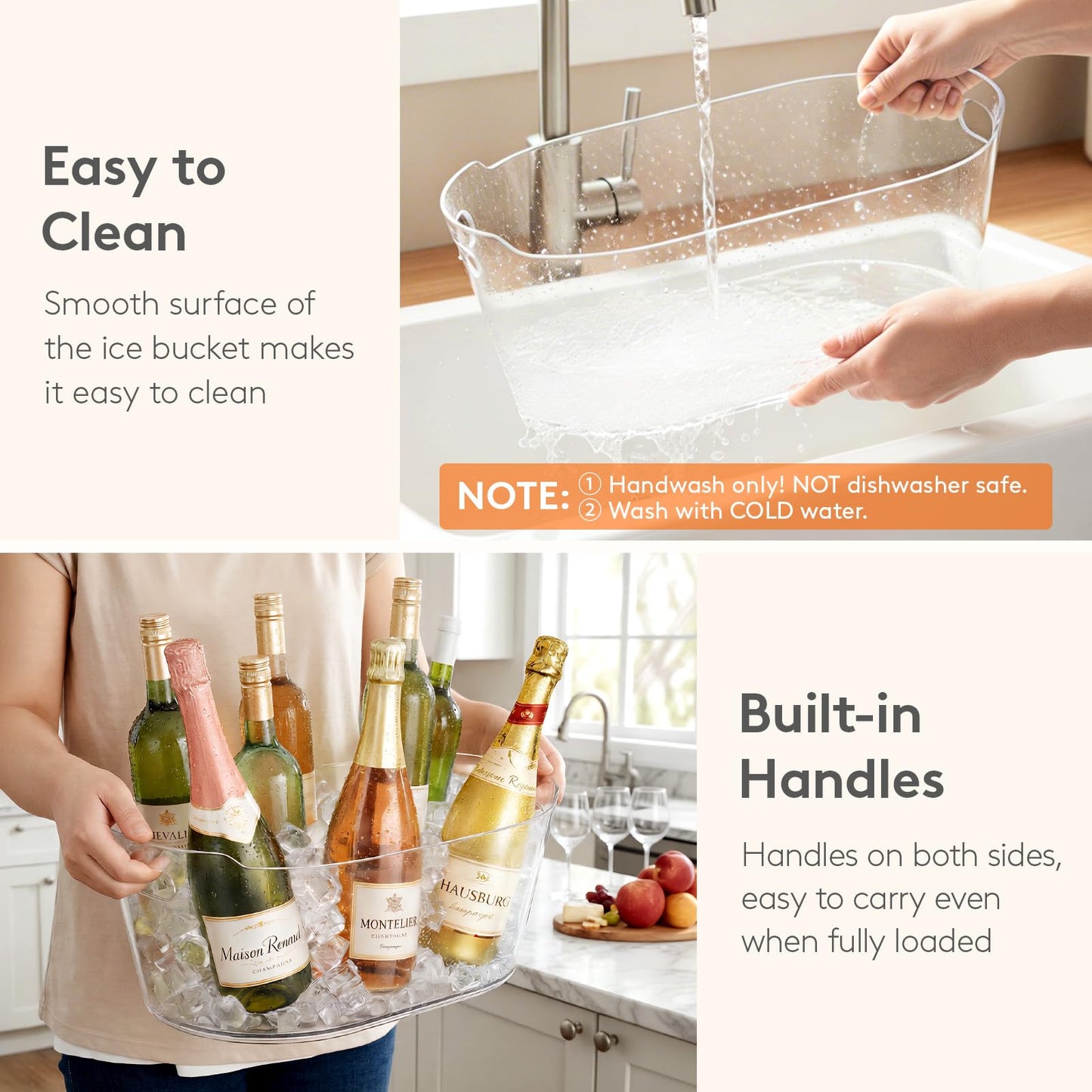 Lifewit 13L Ice Bucket for Parties 2 Pcs, Large Plastic Drink Cooler for Champagne Wine, Beer, Clear Beverage Tub for Mimosa & Cocktail Bar, Portable Chiller for Party Hosting & Serving