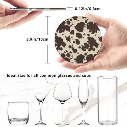 6 Pack Cute Cow Print Coasters, 4 inch Cow Print Coasters with Holders, Cute Cow Coasters for Women Men