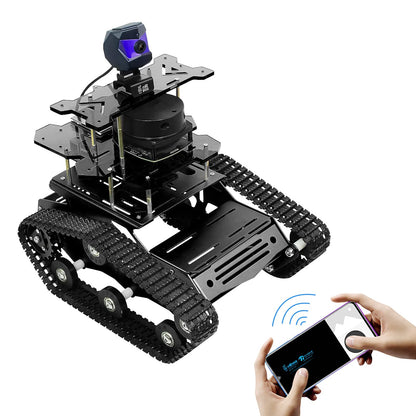XiaoR Geek Raspberry Pi Smart AI Robot Car Kit, ROS SLAM Tank Car with LIDAR Mapping Navigation, Hd Camera, 3.5 inch Touch Display Programming Project for Adults(Black with Raspberry Pi)