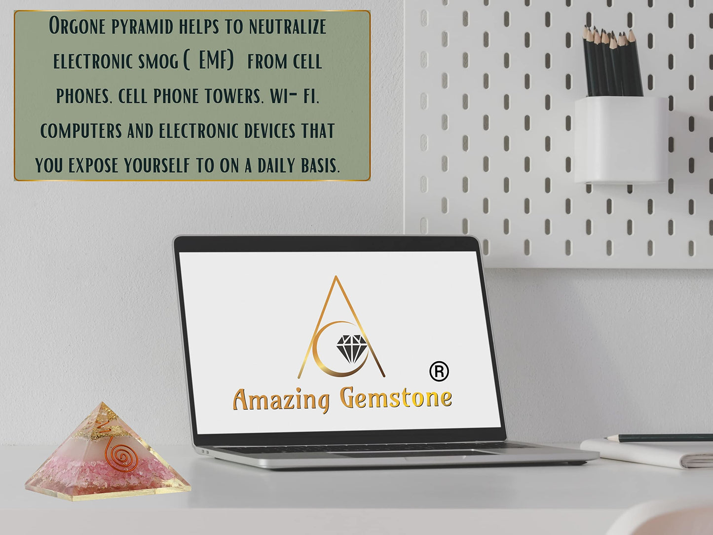 Large Orgone Pyramid | Glow in Dark Rose Quartz Pyramid Crystal | Orgonite Pyramid | Organ Pyramids Positive Energy Healing