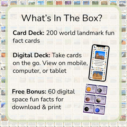 200 World Landmark Fun Fact Cards – Fascinating, Educational Flash Cards for Kids | Lunchbox Notes, Homeschool, Classroom, Travel + Bonus Printable 60 Space Fun Facts | Back to School & Gift Idea