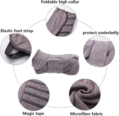Geyecete Dog Drying Coat - Super Absorbent Dog Bath Robe - Microfibre Fast Drying Towel, Luxuriously Soft - Gray - M