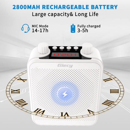 Giecy 30W Portable Voice Amplifier with Wired Microphone Headset, 2800mAh Rechargeable PA System Speaker Personal Microphone Speech Power Amplifiers Loudspeaker for Teachers/Metting/Tour Guide