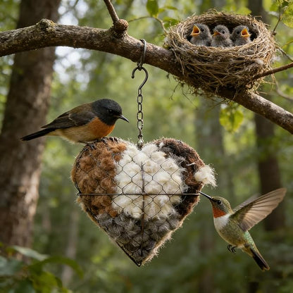 Handmade Fiber Bird Nesting Heart, Alpaca Bird Nesting Material Holder, Hummingbird Houses Nest Boxes,Garden Art Birdhouse Outside Gifts for Birds Lovers