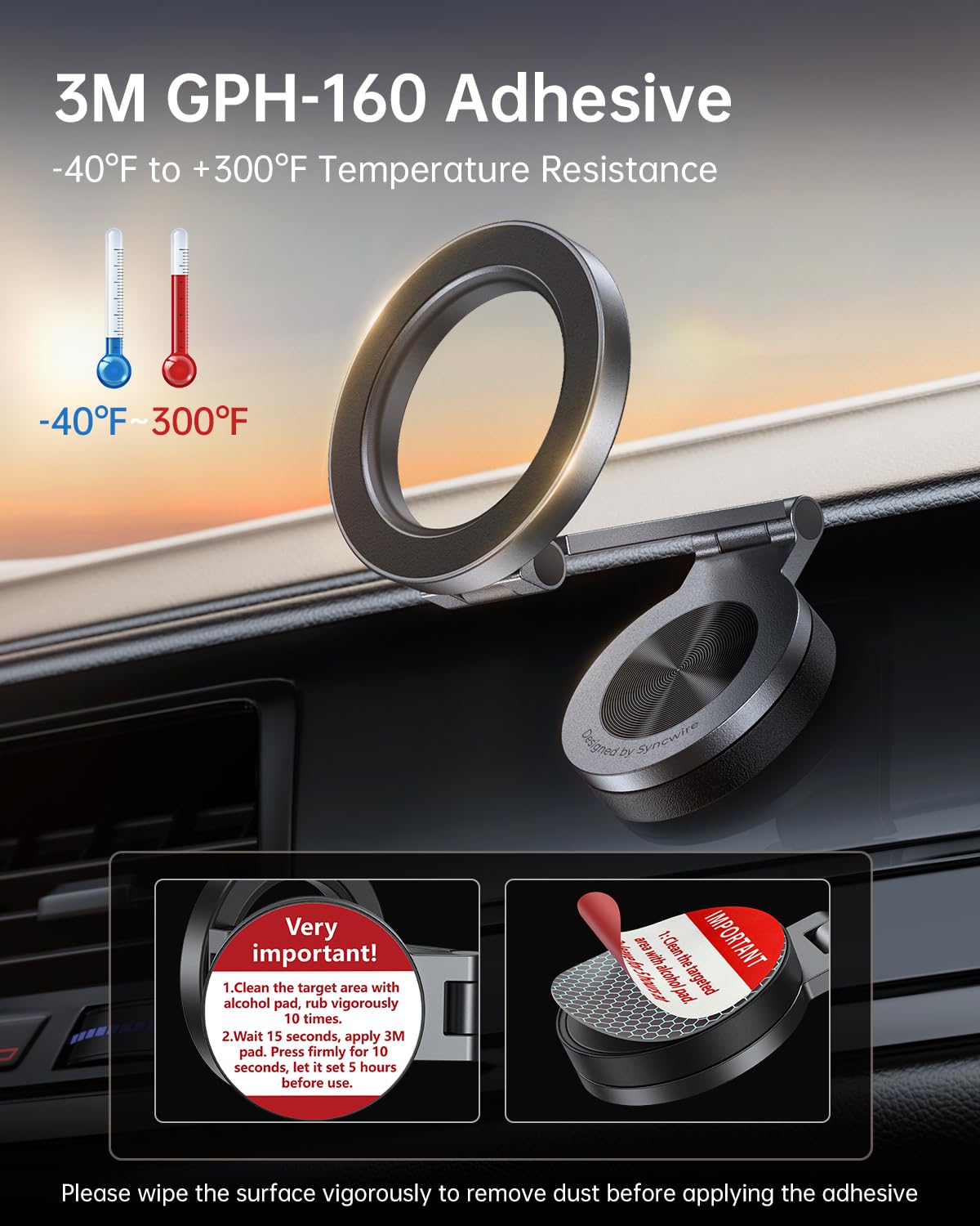SYNCWIRE for MagSafe Car Mount - [360° Rotation] Magnetic Phone Holder for Car, Adjustable Metal Arm, Ultra Magnet, Car Magnet Phone Mount for Dashboard, Fit for iPhone 16 15 14 13 Pro Max &All Phones