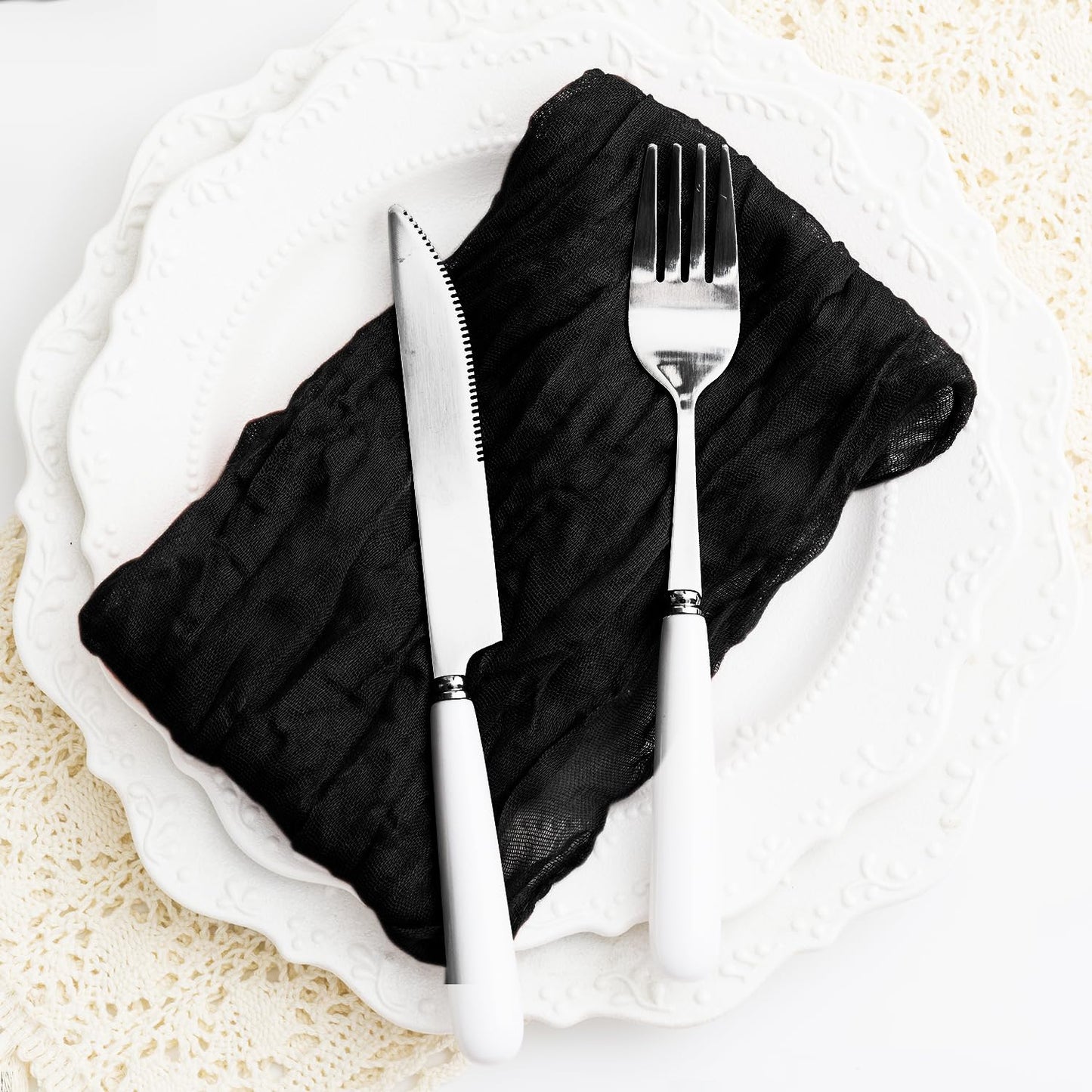 60 Pack Black Cheesecloth Napkins Washable 21x21 Inches Black Cloth Napkins Set of 60 Dinner Table Napkins for Wedding Rustic Boho Cotton Gauze Summer Bridal Baby Shower Party Table Decor