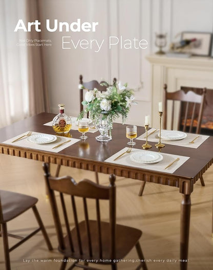Leetaltree Beige White Placemats Set of 12 - Heat Resistant Non-Slip Place mats for Dining Table, Washable Durable PVC Vinyl Woven Table Mats(Beige White, 12)
