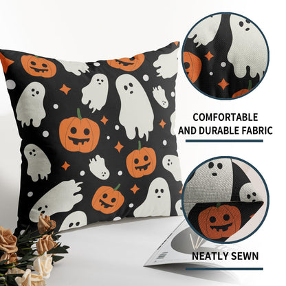 Robvobe Halloween Pillow Covers 22x22 Set of 2 Cute Ghost Pumpkin Print Outdoor Decorative Throw Pillows Halloween Scary Themed Farmhouse Pillowcases Linen Cushion Case Decor for Home Sofa Couch Bed
