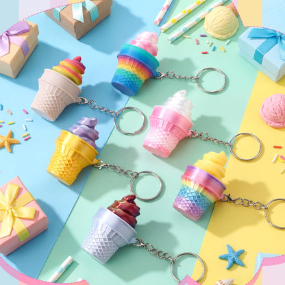 Kenning 12 Pcs Ice Cream Clicker Fidget Keychains Bulk 3D Printed Sensory Clicker Fidget Toys Stress Relief Ice Cream Party Favors Keychain for Summer Birthday Goodie Bag Stuffers Office Gifts