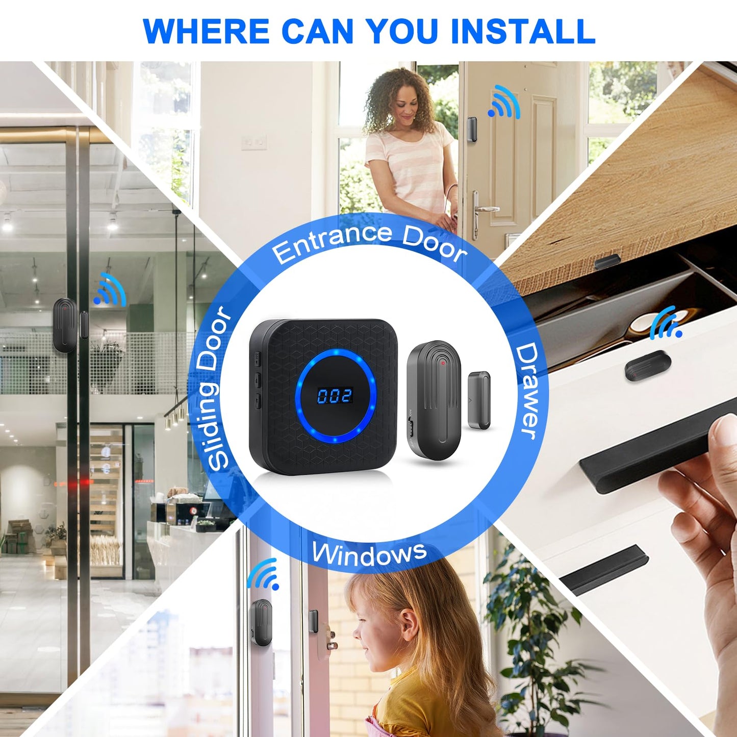 SanJie Wireless Door Chime for Business When Entering Door Entry Chime Door Bell with 800Ft Range Door Chimes When Door Opens for Home Door Alarm with Chime Adjustable Volume