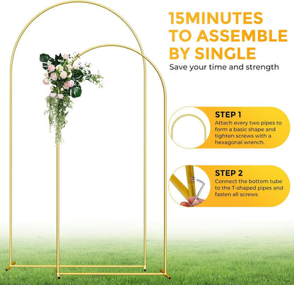 DOYXC Metal Arch Backdrop Stand, 7.2FT+6FT Wedding Arch Frame, Balloon Arch Backdrop Stand Set of 2, Gold Wedding Arch Backdrop Stand for Wedding Birthday Party Baby Shower Graduation Ceremony Decor