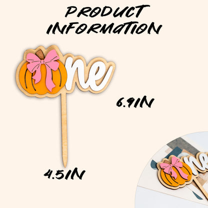 Upfirst Wooden Pumpkin One Cake Topper - Halloween Theme Party Decorations,Sweet Bow Pumpkin Sign First Birthday Cake Topper,Fall Harvest Thanksgiving Party Supplies (pumpkin topper)