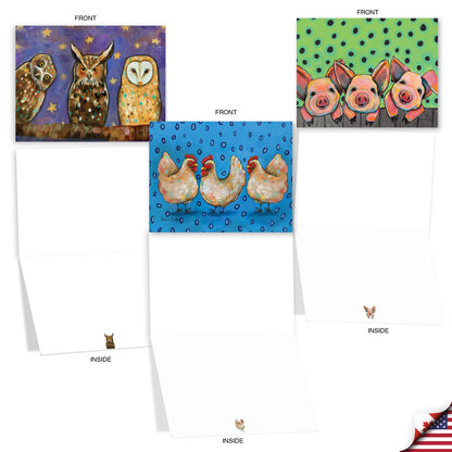 The Best Card Company - 20 Assorted Blank Note Cards Boxed Set 4 x 5.12 Inch with Envelopes (10 Designs, 2 Each) - Ducks In A Row AM10343OCB-B2x10