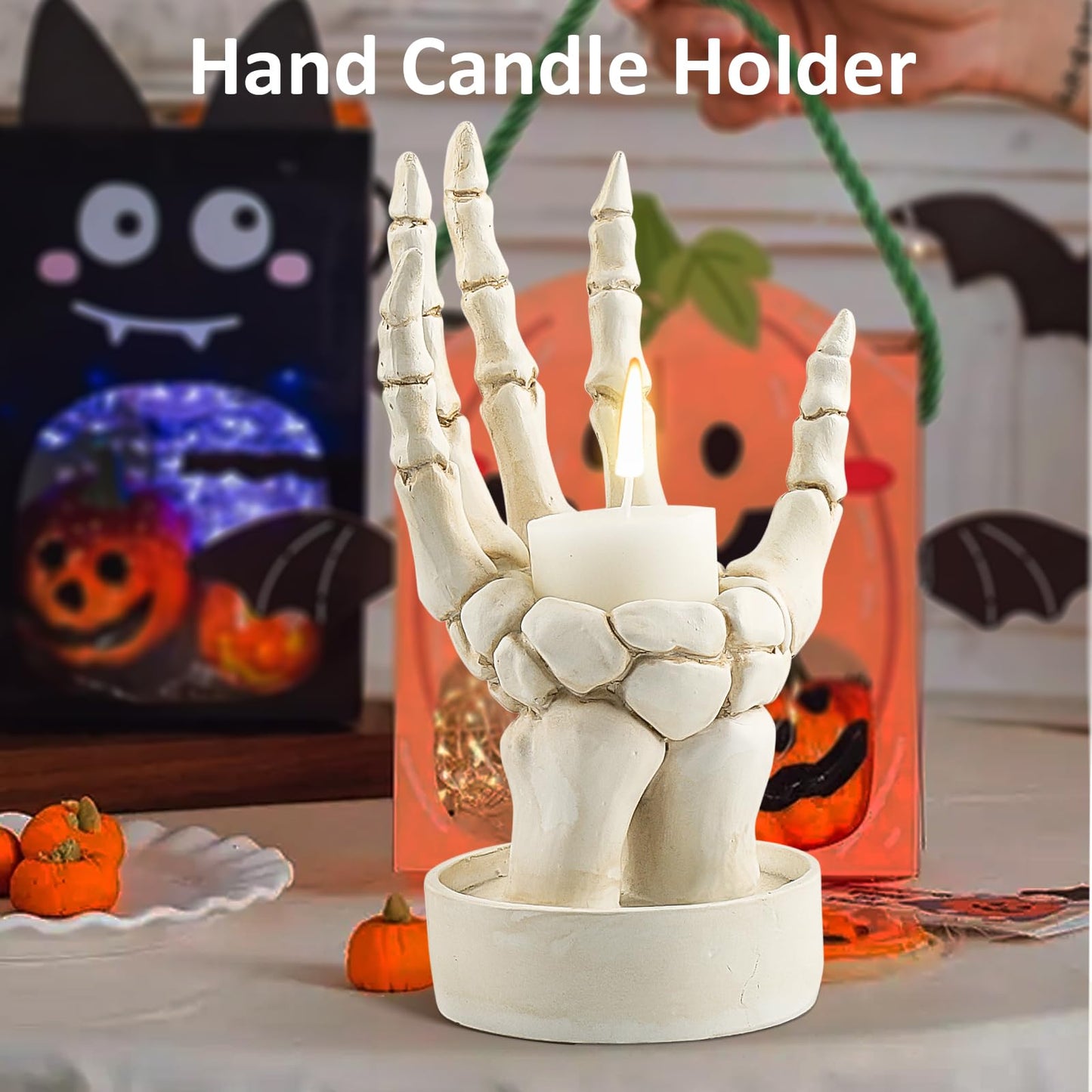 Halloween Decorations Indoor Skeleton Hand Ring Holder Tealight Candle Holder for Gothic Table Decor Jewelry and Earring Organizer White