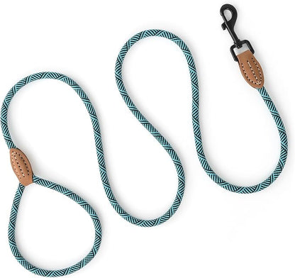 Mile High Life Small Dog Leash, Thin Rope Leash with Genuine Leather Connection and Heavy Duty Metal Clasp, Great for Small Medium Dogs(Turquoise Green, 48 Inch-1/3)