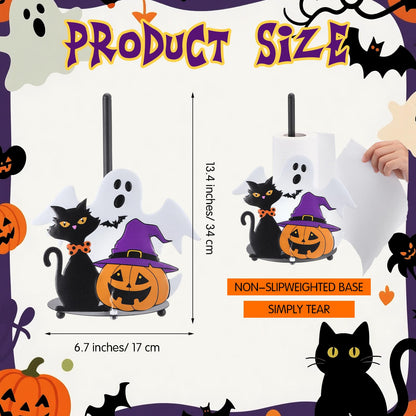 Willinglong Halloween Paper Towel Holder Metal Ghost Black Cat Pumpkins Towel Holder Halloween Bathroom Decor for Kitchen Home Countertops Bathroom Living Room Decoration