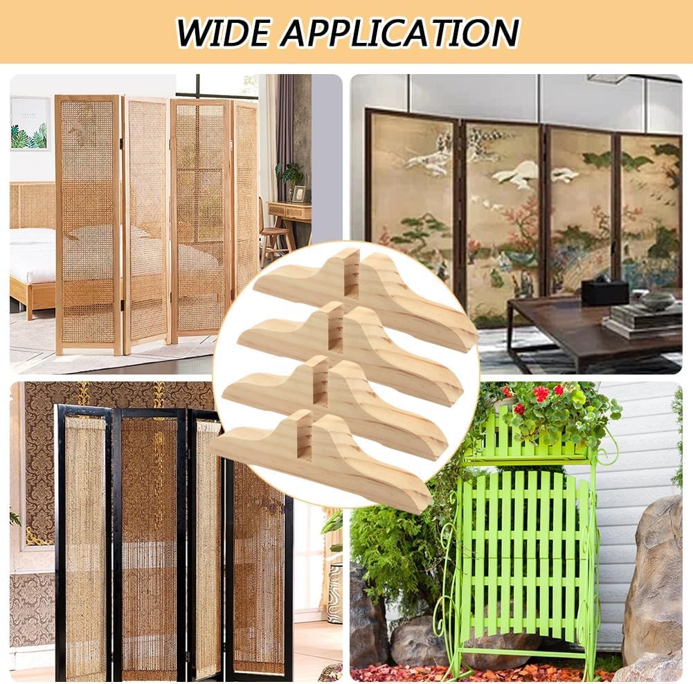 4pcs Folding Room Divider Stand,Wooden Room Divider Stand with Screws,Folding Privacy Screen Holder, Room Screen Holder Feet Partition for Hotel Home Office (Wood)