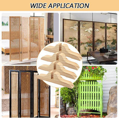 4pcs Folding Room Divider Stand,Wooden Room Divider Stand with Screws,Folding Privacy Screen Holder, Room Screen Holder Feet Partition for Hotel Home Office (Wood)