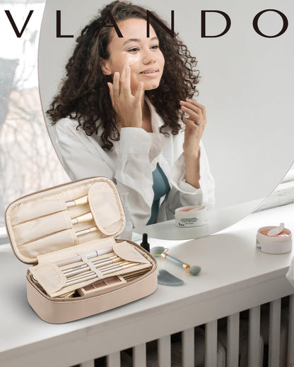 Vlando Travel Makeup Bag,Small Makeup Bag for Women,Gifts for Women Girls, Makeup Pouch Purse Travel Essentials Toiletries-Toffee