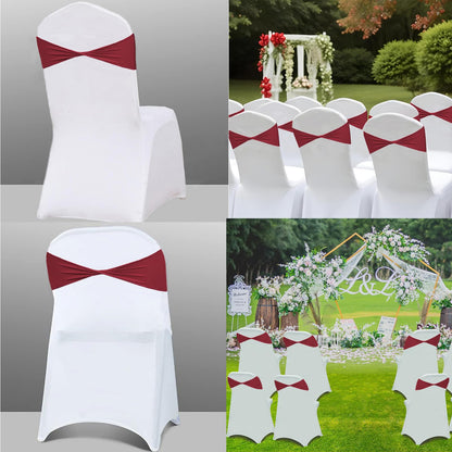 WYFMYD Spandex Burgundy Chair Sashes 50 Pcs Burgundy Sashes Bows Elastic Chair Cover Bands Ties Without Buckle for Wedding Party Events Ceremony Birthday