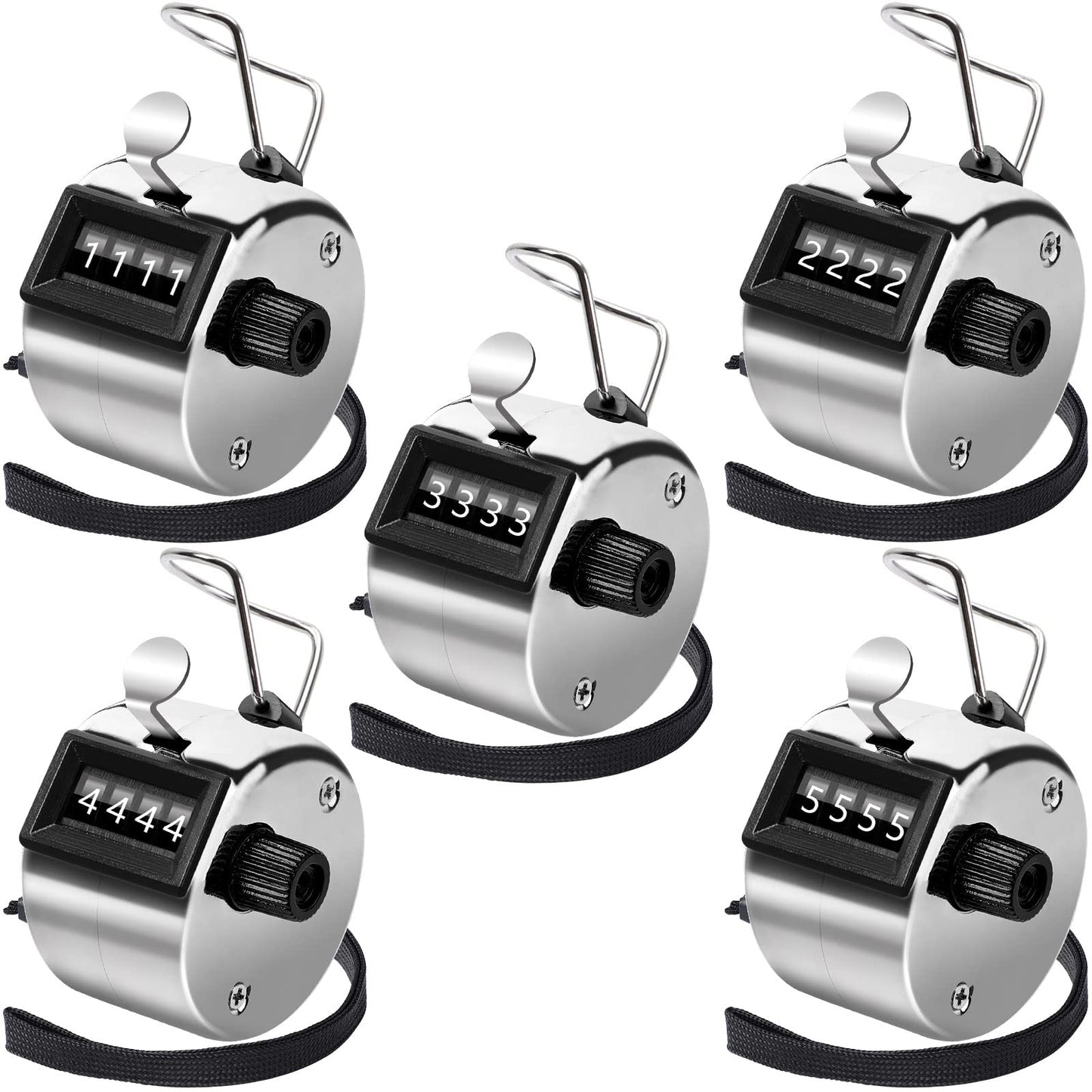 PETKNOWS Metallic Handheld Mechanical Counter Clicker, 5 Pcs 4-Digital Number Tally Click Counter for School Event Golf Sports Office Stadium