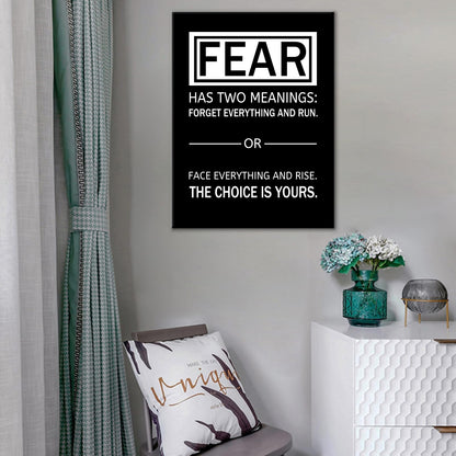 Motivational Canvas Poster Wall Art Fear Has Two Meanings Print Affirmation Inspirational Quotes Positive Theme Picture Painting Artwork for Gym Classroom Office Stretched and Framed [18''Wx24''H]