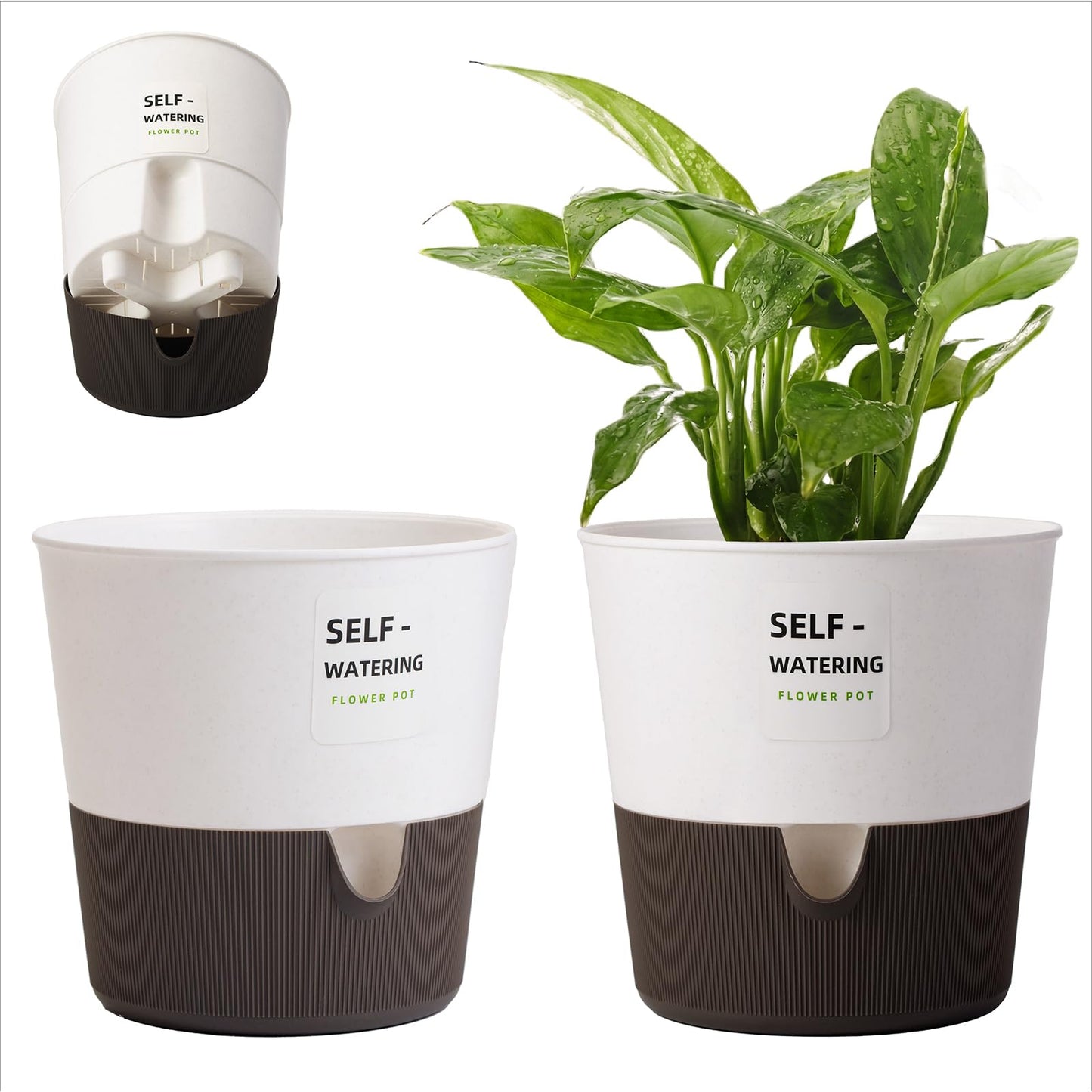 Leaf&lull 2 Pack Self Watering Pots for Indoor 7.5in Plants Plant Pots Indoor with Drainage Holes Modern Planters for Indoor Plants Room Office Décor(White)