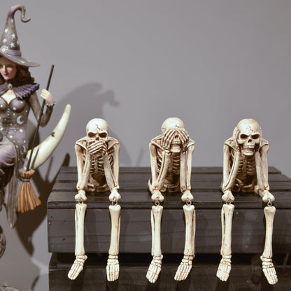 Newman House Studio Halloween Statues No-Evil Skeleton Collectible-Figurines - Realistic Skull Decorations See Speak Hear No Evil Home Decor Set of 3, 2.3L x 4W x 4.3H inch