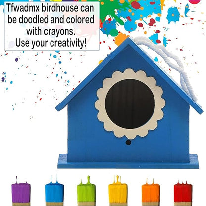Tfwadmx Wooden Bird House Hanging Birdhouse for Outside Wooden Nests Box Garden Patio DIY Decorative for Wren Swallow Sparrow Hummingbird Finch Throstle (M)