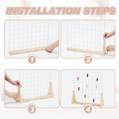 2 Sets Wedding Wall Grid Decorative Panel for Photo Display 19.3x18.5 Inch, Photo Display Panel, Wire Wall Grid, Desk Picture Manager, with 70 Wooden Clips for Shows Crafts Artistic Drawings Photos