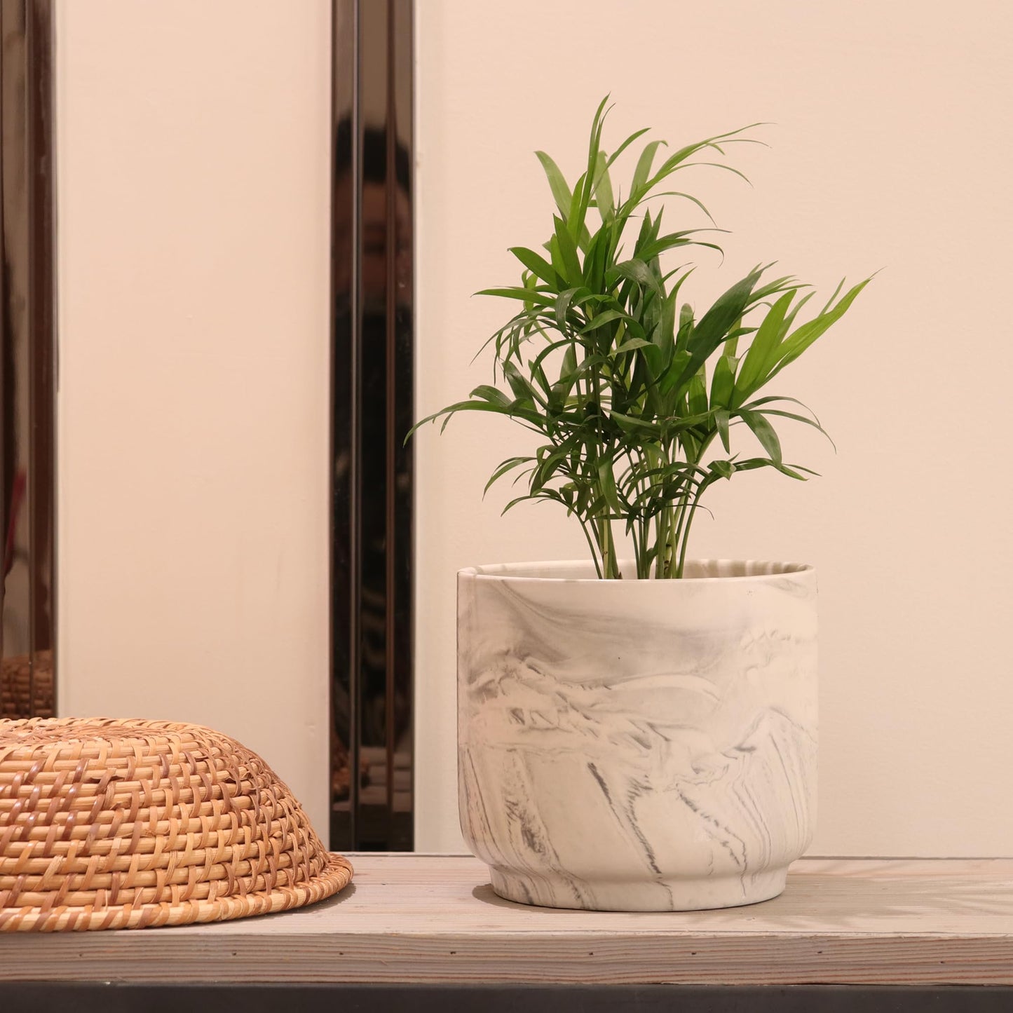 Padolitlay Ceramic Plant Pot 6 Inch Marble Planter Pots with Drainage Holes & Mesh Pads, Modern Plant Pot for Indoor Outdoor Plants-Cylinder Round Planter Pot