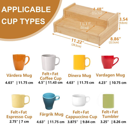 Hongtamoya 2-Tier Expandable Bamboo Coffee Mug Holder, Mug Organizer for Kitchen Cabinets, Mug Cup Rack, Multi-Functional Cup Holder Shelf, Coffee Bar Organizer, Home