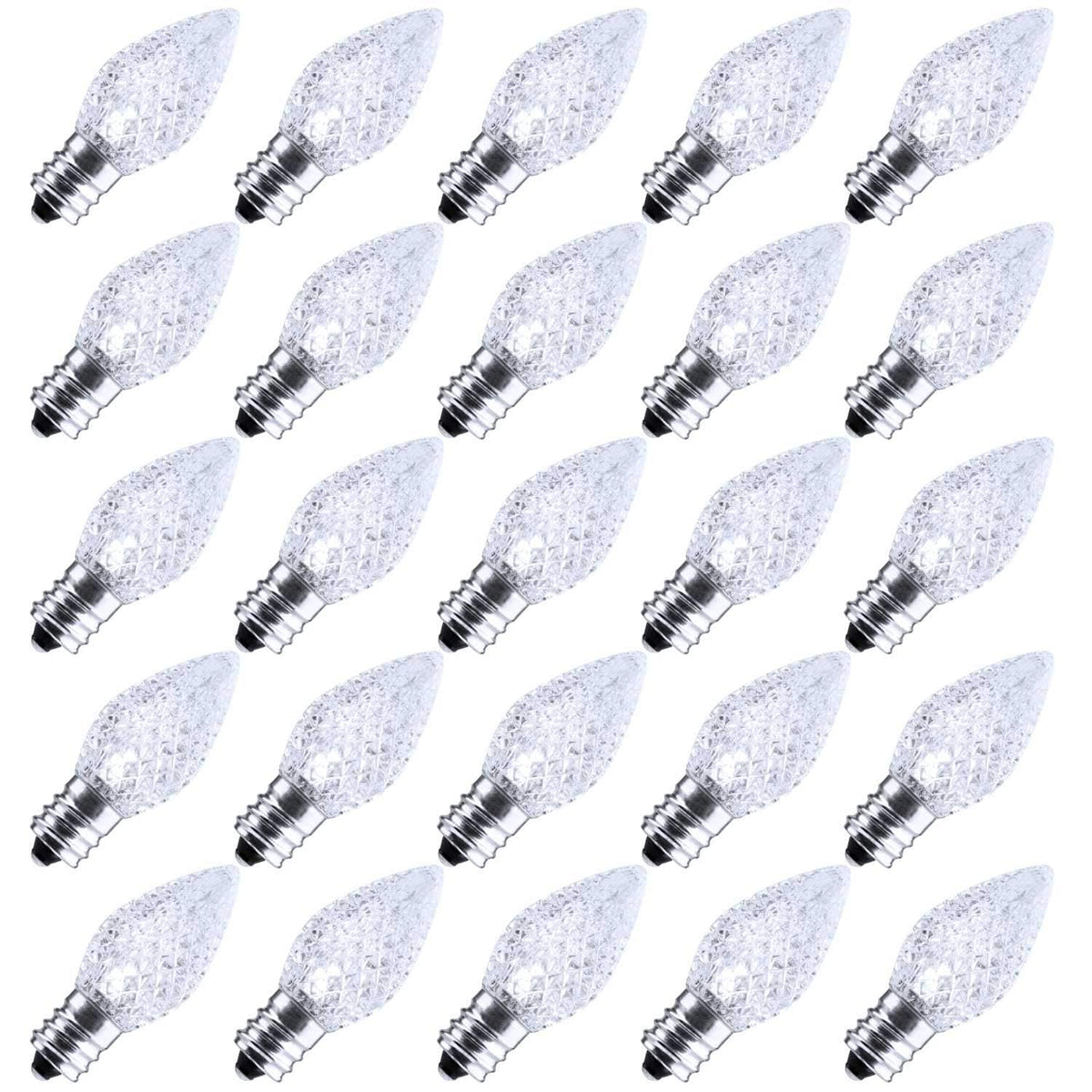 Minetom C7 LED Christmas Light Bulbs, Dimmable, Shatterproof, 25 Count, Pure White