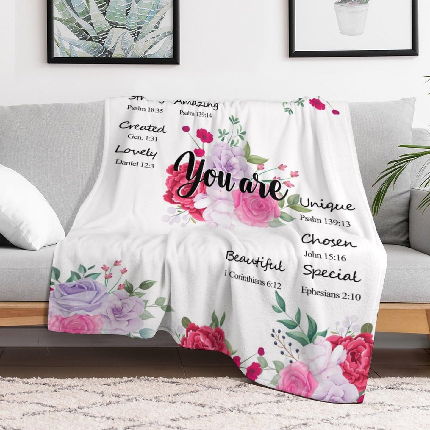 QDVXZA Christian Gifts for Women, Soft Throw Blanket with Flowers and Bible Verse, Cozy Flannel Spiritual Blanket for Couch, Inspirational Gifts for Sister, Friend, Daughter, Halloween Decor,50"x 60"