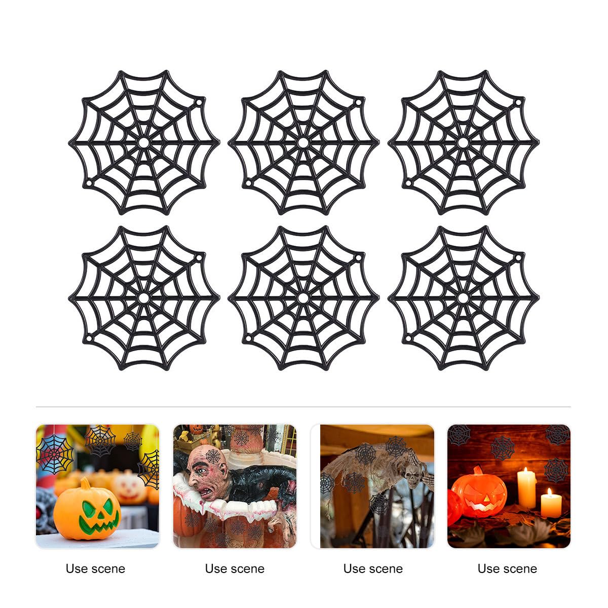 DECHOUS 50Pcs Plastic Spider Webs: Black Small Spider Webs Plastic Halloween Ornaments 1.9 Inch Cobwebs Decor for Indoor Outdoor Halloween Hanging