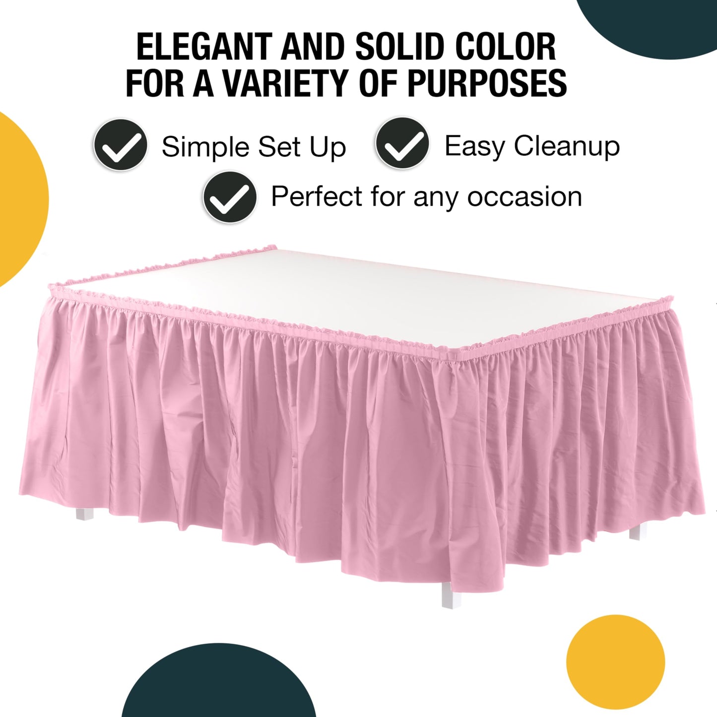 Exquisite Pink Table Skirt 6 Pack - Disposable Plastic Table Skirts for Rectangle Tables 6ft 8ft & Round Tables - 29in x 14ft Self-Adhesive Strip - Birthday Wedding Gender Reveal Decor