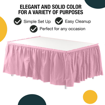 Exquisite Pink Table Skirt 6 Pack - Disposable Plastic Table Skirts for Rectangle Tables 6ft 8ft & Round Tables - 29in x 14ft Self-Adhesive Strip - Birthday Wedding Gender Reveal Decor