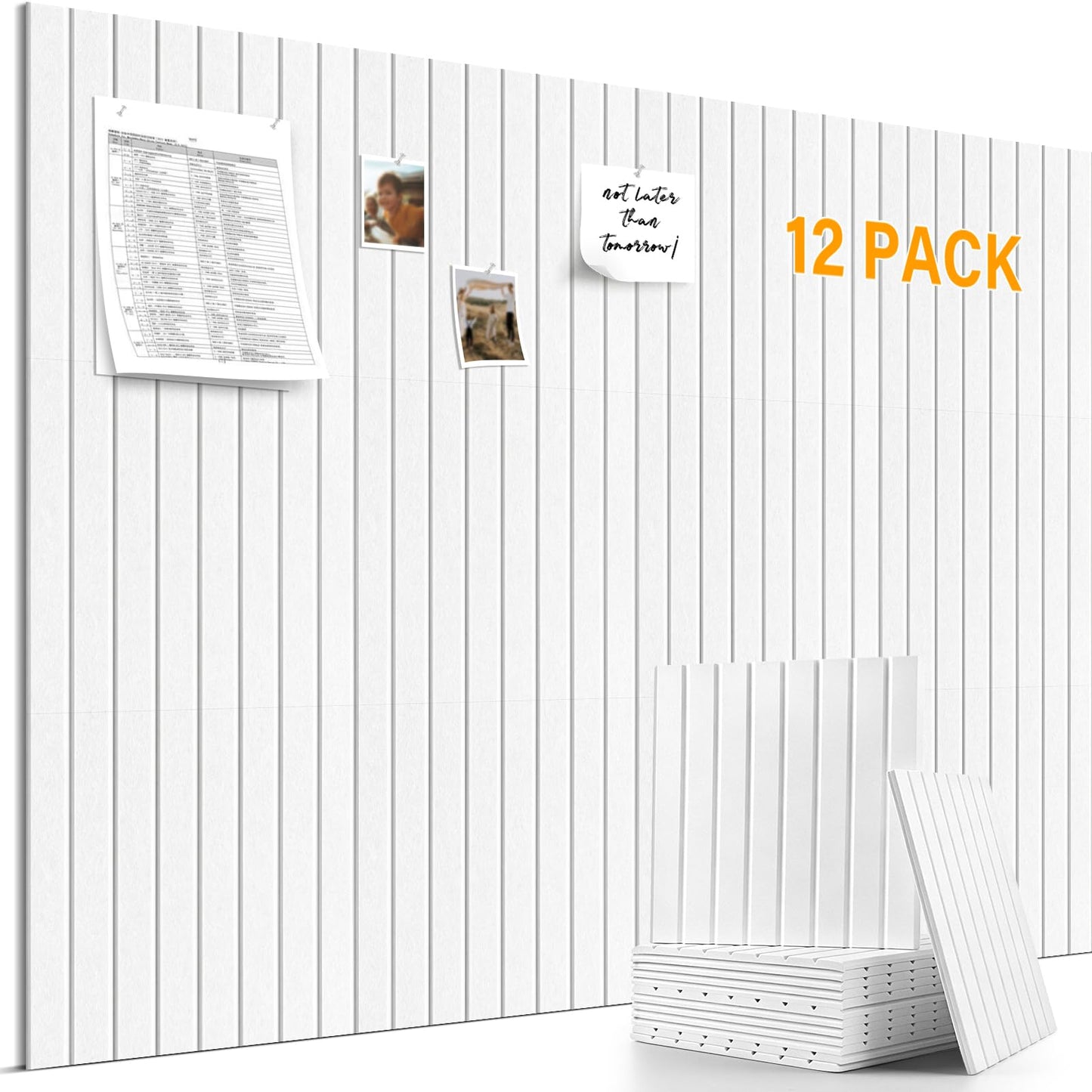 Large Felt Bulletin Board，47.2" x 35.4" 12 Pack Cork Board Alternative for Walls,Felt Wall Tiles for Office & Home Decor,Pin Board with 30 Pcs Pushpins and 72 Adhesive Tabs-Milky White