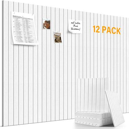 Large Felt Bulletin Board，47.2" x 35.4" 12 Pack Cork Board Alternative for Walls,Felt Wall Tiles for Office & Home Decor,Pin Board with 30 Pcs Pushpins and 72 Adhesive Tabs-Milky White