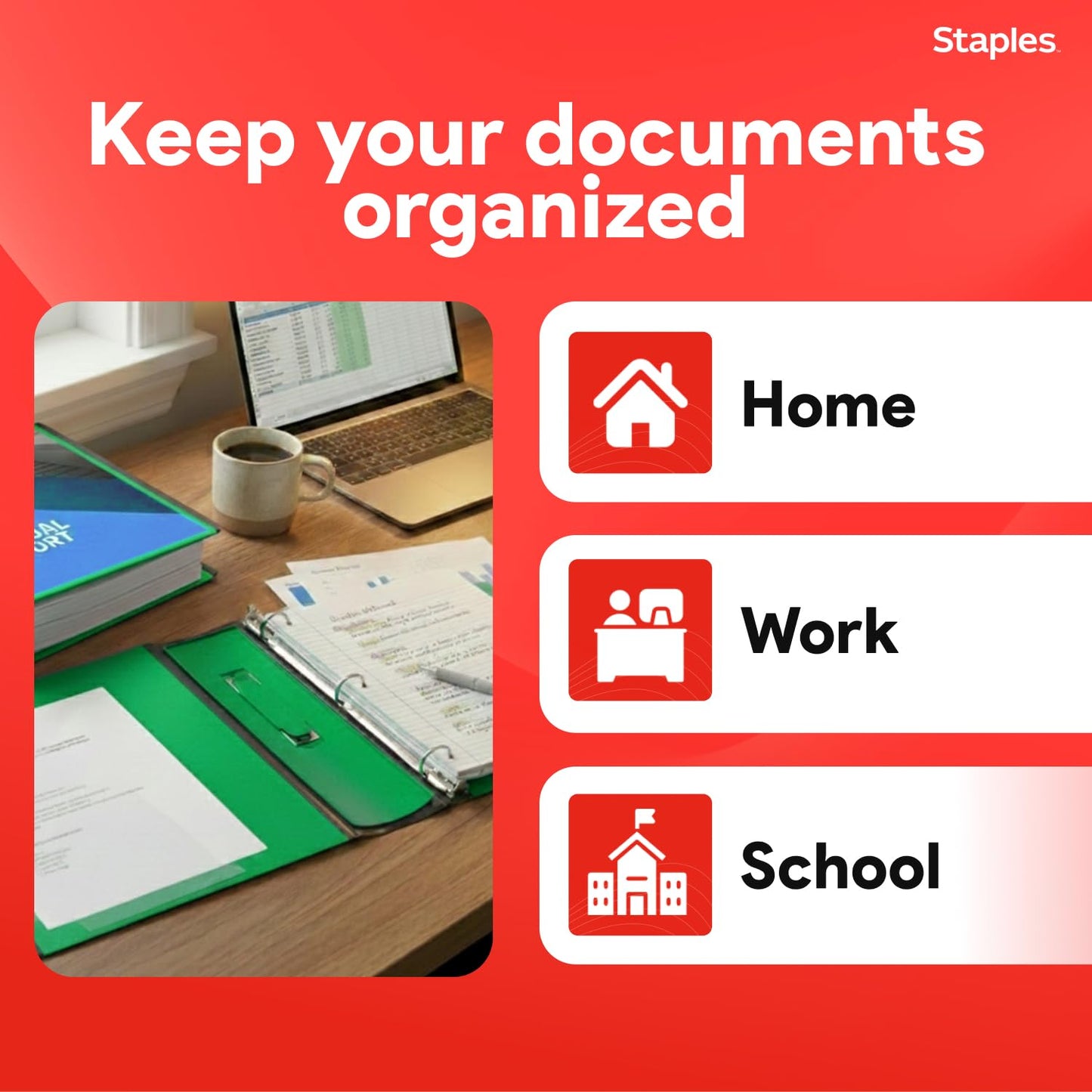 Staples Heavy-Duty 3-Inch D-Ring Binder, Green – Large Capacity 3-Ring Binder with Pockets, Holds Up to 600 Sheets
