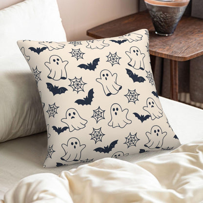 KiuLoam Cute Halloween Pillow Covers 18x18 Set of 2, Black Ghost Bats Spider Webs Print Decorative Throw Pillow Cases, Rustic Farmhouse Style Outdoor Cushion Covers for Sofa Couch Living Room Bed