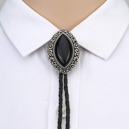 Bjesinmo Leather Bolo Tie with Black Olive Stone Pendant Western Neck Ties for Men Vintage Cowboy Necktie Turquoise American Style Fashion Accessories