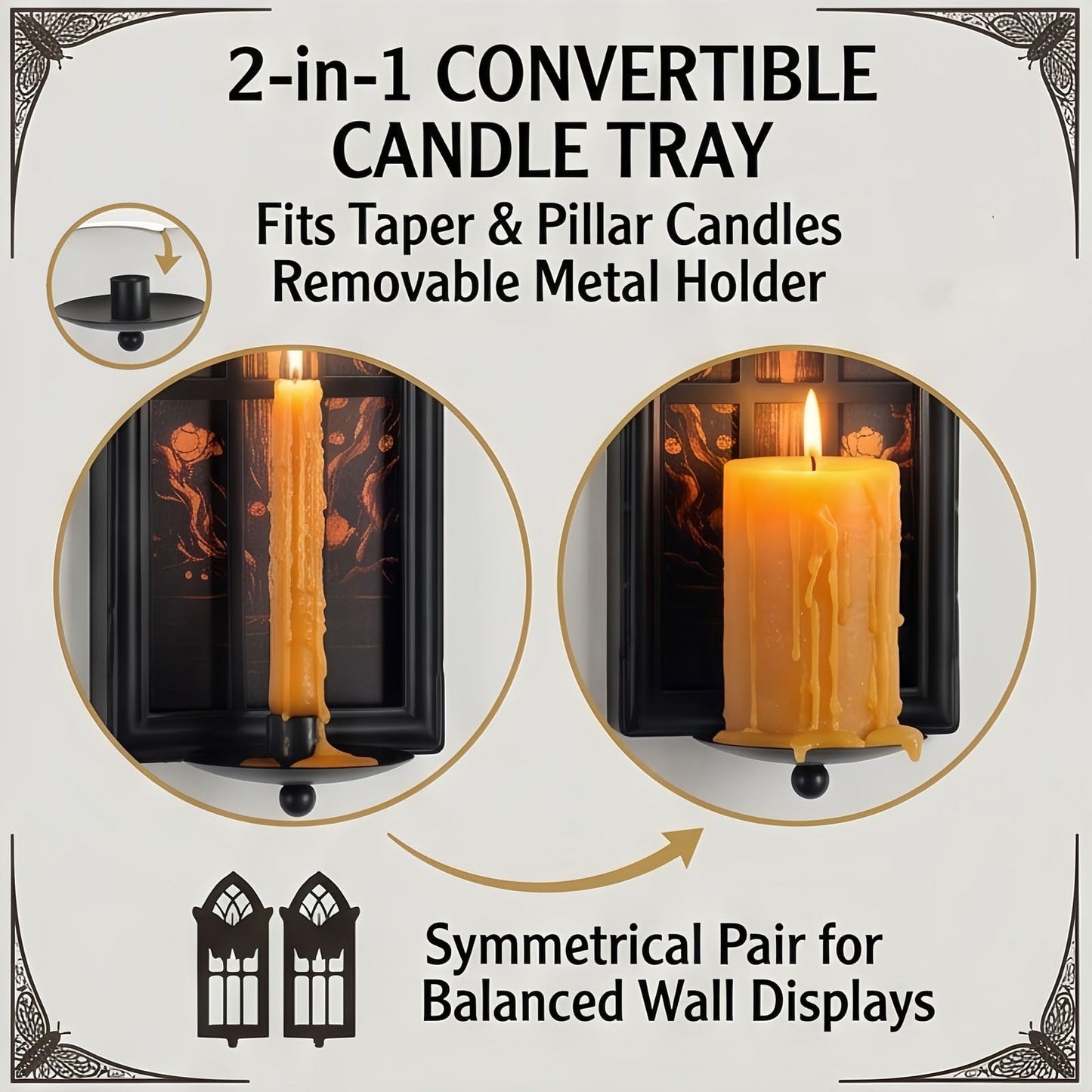 AimtoHome Gothic Moth Cathedral Window Wall Candle Sconces Set of 2