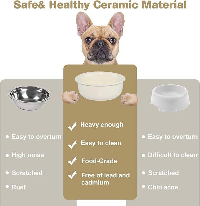 Wordcam 28oz Ceramic Dog Bowls, Durable Modern Pet Food and Water Bowls for Small Medium Dogs and Cats, Replacement Bowls for Wordcam SS01 Model (Cream White)