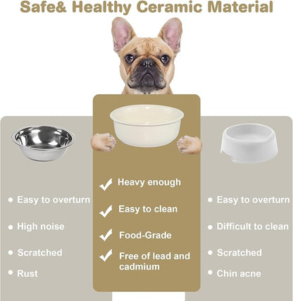 Wordcam 28oz Ceramic Dog Bowls, Durable Modern Pet Food and Water Bowls for Small Medium Dogs and Cats, Replacement Bowls for Wordcam SS01 Model (Cream White)