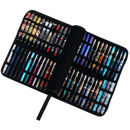 Large Capacity Fountain Pen Case PU Leather Black Color 48 Slots pen pouch bag