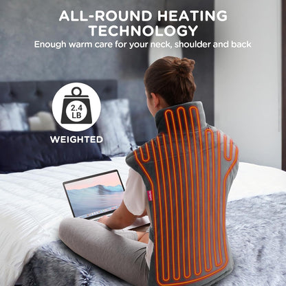 Comfytemp Heating Pad for Back Pain Relief, 22"x33" XXL Weighted Electric Neck Shoulders Heat Pad, 2H Auto-Off, Large Back Heated Wrap, Birthday Gifts for Women Men, Washable, Gray
